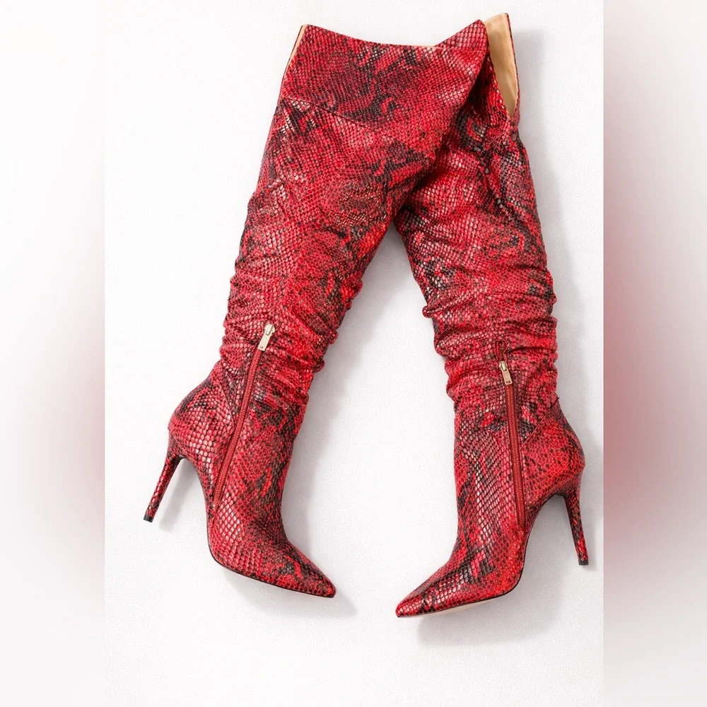 🔥 Jessica Simpson Red Snakeskin Thigh-High Boots – Size 10 – NEW 🔥 - Picture 1 of 6